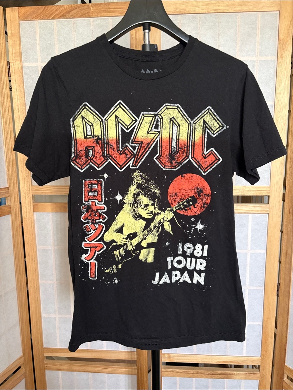 AC/DC Black Tour Japan Graphic Tee with Red and Yellow Logo Size Small